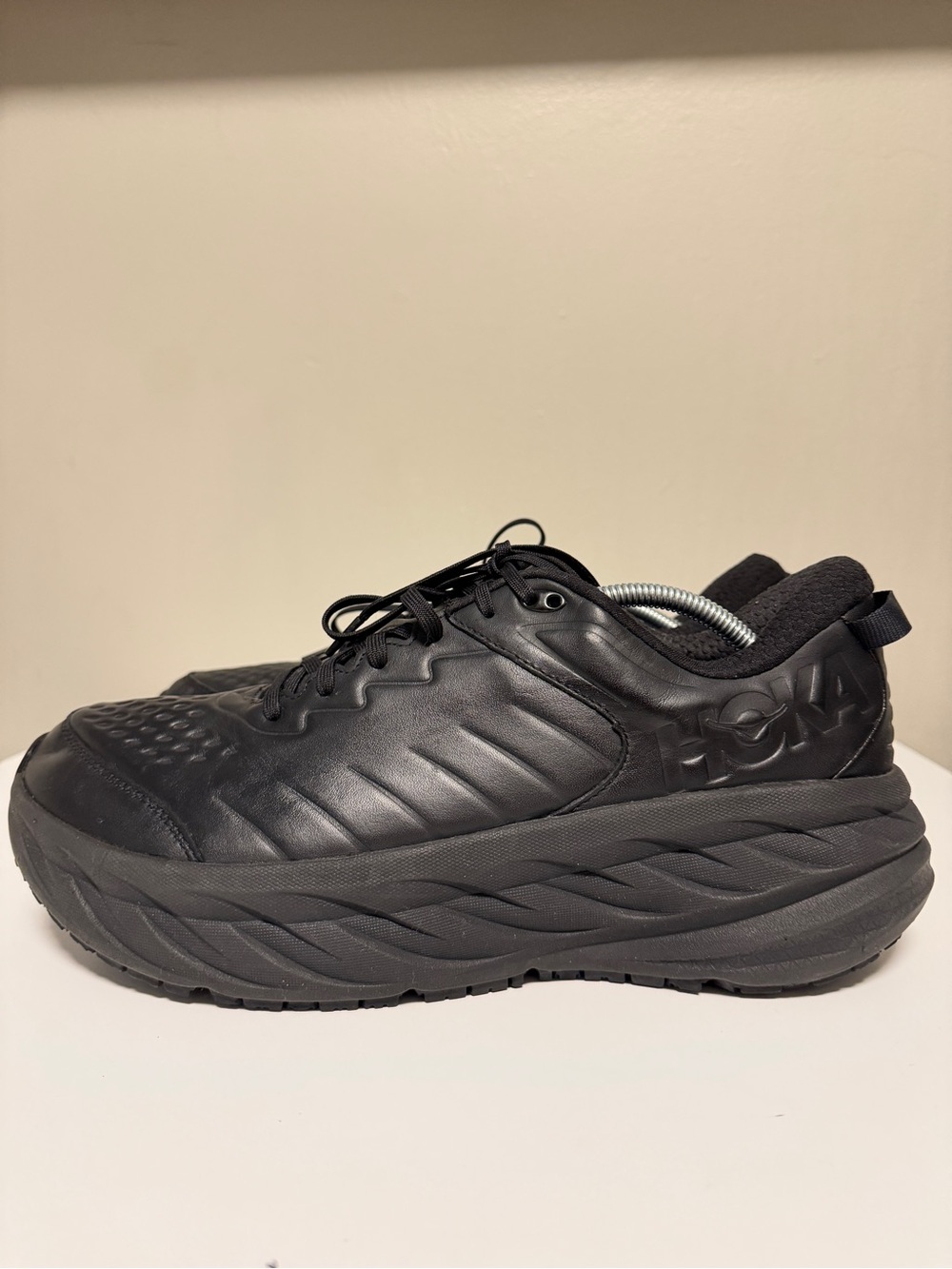 Hoka Bondi SR Black Leather Shoes Slip Resistance Men’s US 13 (1110520 BBLC)